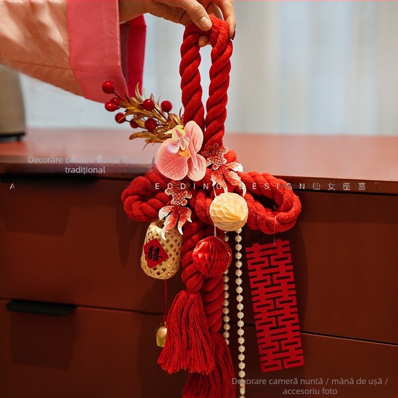 Decorațiune suspendată cu nod infinit pentru nunți – sfoară din bumbac, decor pentru mânerul ușii, decor în camera de nuntă și living