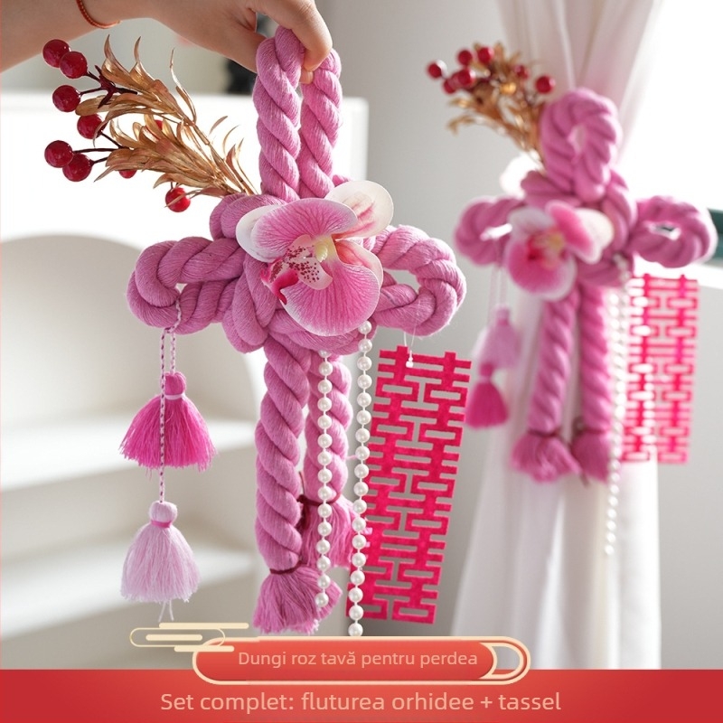 Decorațiune suspendată cu nod infinit pentru nunți – sfoară din bumbac, decor pentru mânerul ușii, decor în camera de nuntă și living