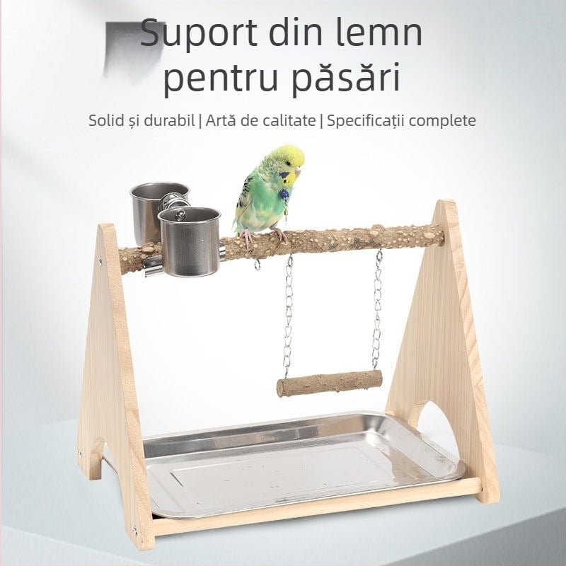 Parc de joacă pentru papagali din lemn — leagăn interactiv și jucărie abrazivă pentru gheare, accesorii pentru cușcă, brand Penta forest, origine Shandong