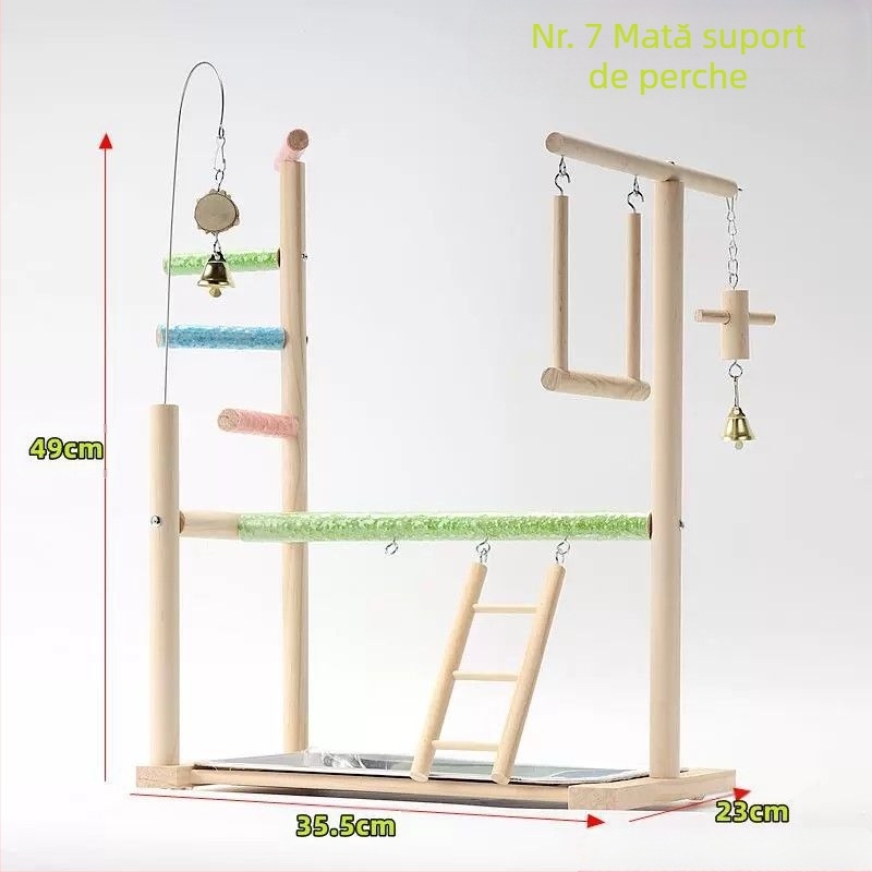 Parc de joacă pentru papagali din lemn — leagăn interactiv și jucărie abrazivă pentru gheare, accesorii pentru cușcă, brand Penta forest, origine Shandong