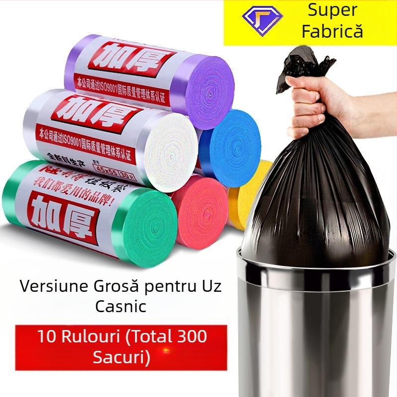 Pungi de gunoi negre, pe rol, pentru uz casnic, groase, colorate, de unică folosință