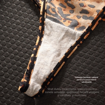 Tanga feminin Leopard print, Ice Silk, fără cusături – talie joasă, căptușeală din bumbac
