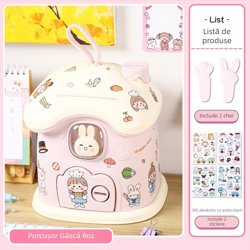 Meow Ear Pușculiță din plastic pentru copii – stil desen animat, ambalaj blister