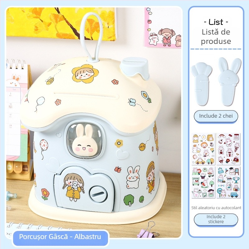 Meow Ear Pușculiță din plastic pentru copii – stil desen animat, ambalaj blister