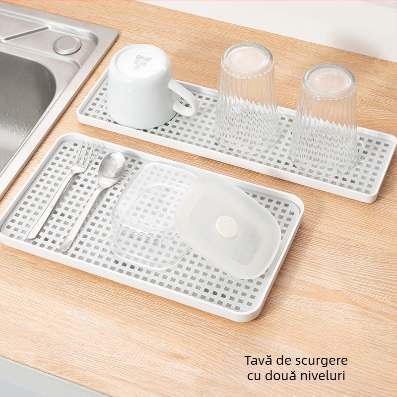 Tavă de ceai cu drenaj, dublă, din plastic, stil minimalist Nordic, dreptunghiulară