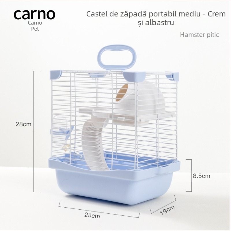 Cușcă pentru hamster cu design cu două niveluri și platformă în două etaje, stil castel de zăpadă, construcție din plastic și sârmă metalică, pentru utilizare pe tot parcursul anului