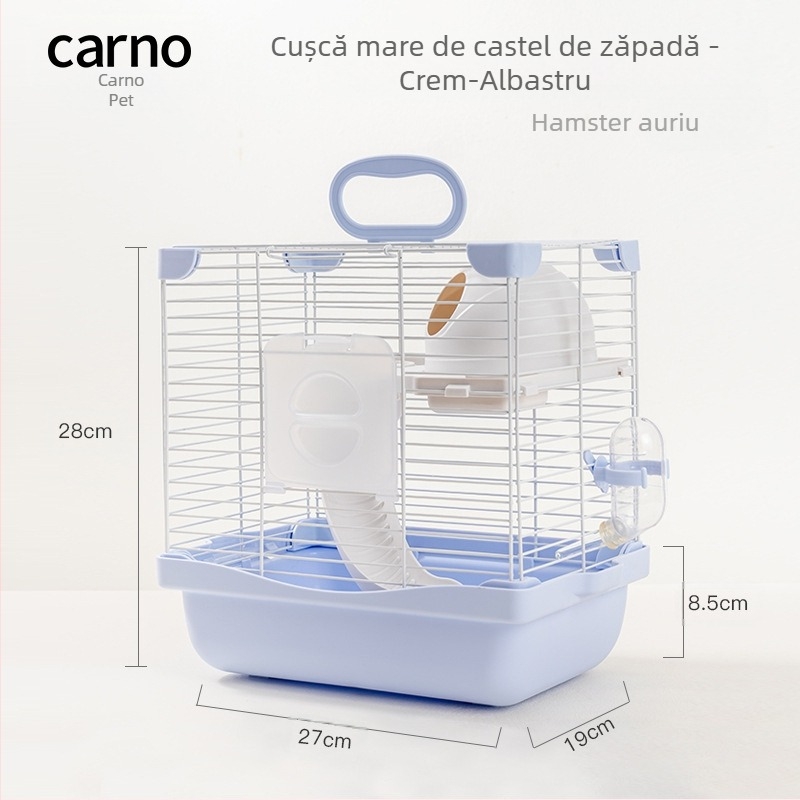 Cușcă pentru hamster cu design cu două niveluri și platformă în două etaje, stil castel de zăpadă, construcție din plastic și sârmă metalică, pentru utilizare pe tot parcursul anului