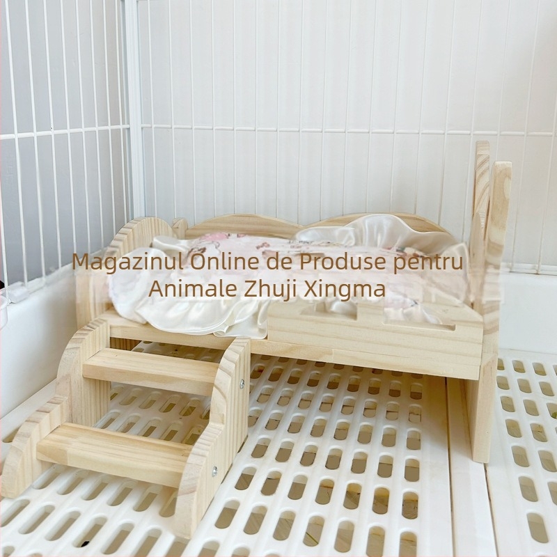 Cuib din lemn pentru iepuri și porcușori de Guineea, cu scări, pentru toate anotimpurile