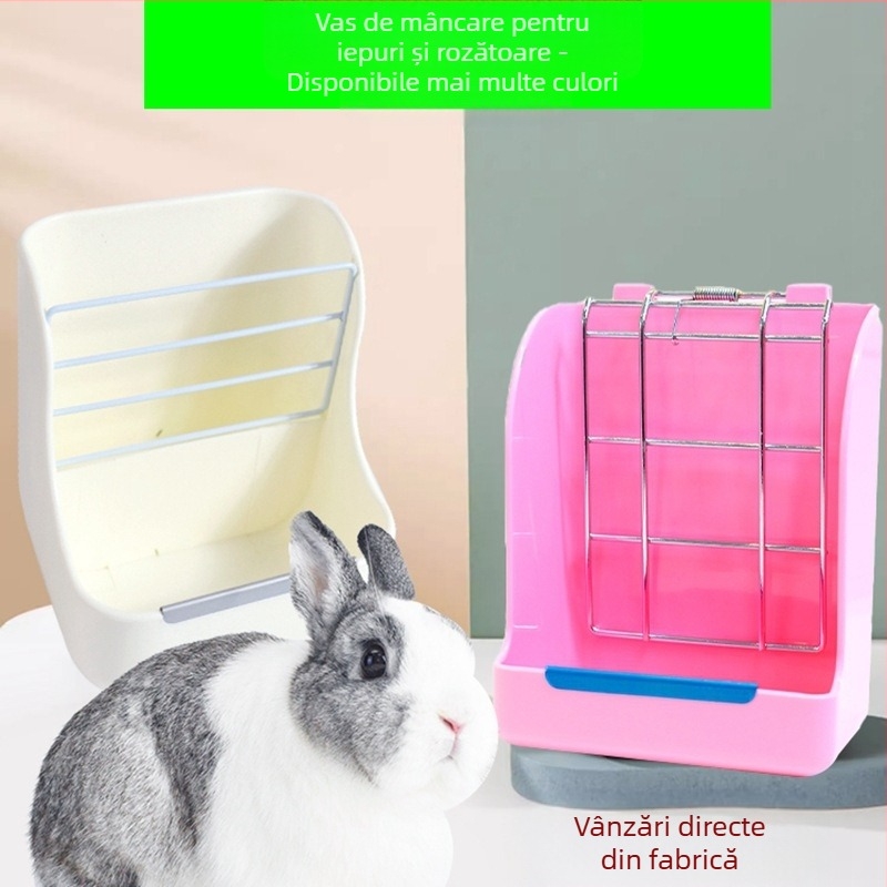 Coș de hrană pentru porcușor de Guinea și iepuri; suport pentru fân (Material: Plastic + plasă de fier; Brand: Sally; Potrivit pentru: porcușori de Guinea, iepuri și alte animale mici)