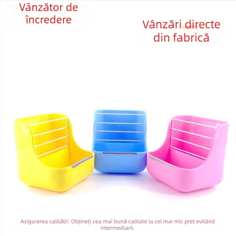 Coș de hrană pentru porcușor de Guinea și iepuri; suport pentru fân (Material: Plastic + plasă de fier; Brand: Sally; Potrivit pentru: porcușori de Guinea, iepuri și alte animale mici)