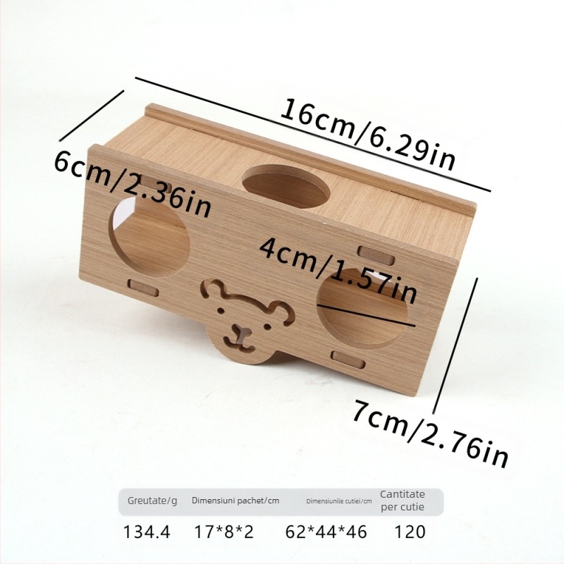 Casă de hamster din lemn cu cuib pentru dormit și vilă cu două etaje — lemn masiv, Pet taro