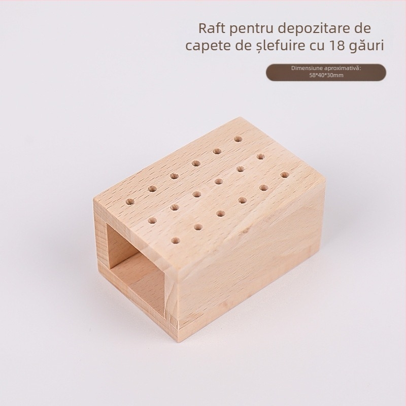 Organizator pentru unghii din lemn, stil japonez, suport de birou cu mai multe găuri pentru instrumente de finisare a unghiilor