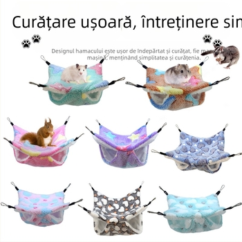 Hamster hamac dublu din flanel, pat cald pentru animale mici