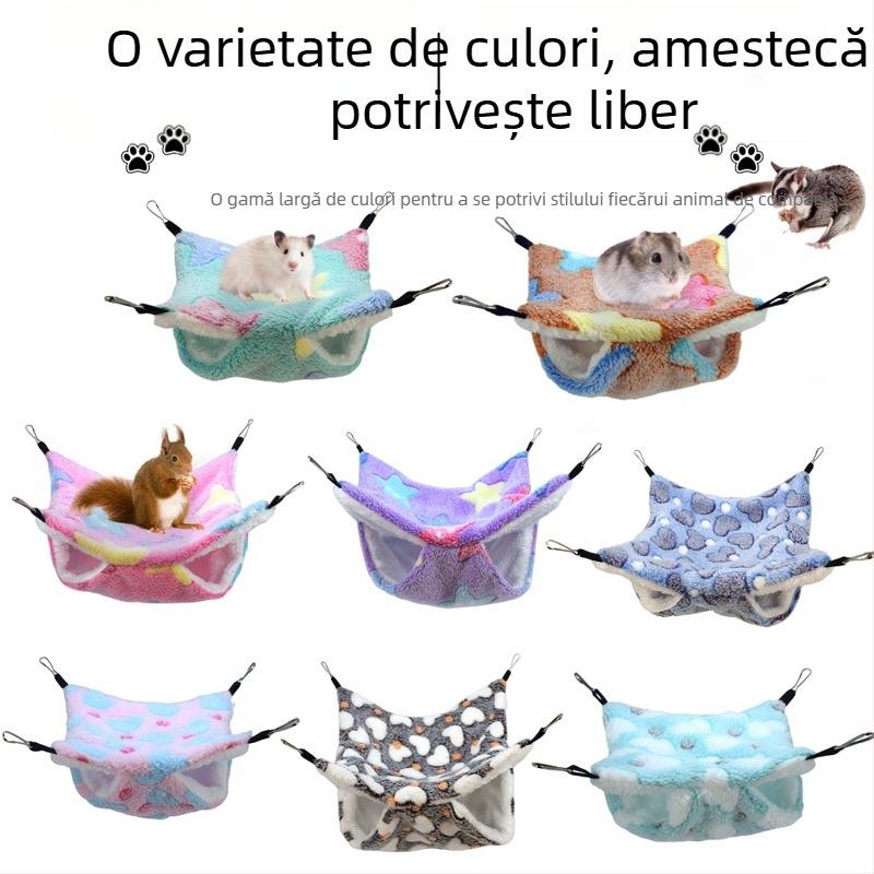 Hamster hamac dublu din flanel, pat cald pentru animale mici
