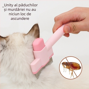 Meow Heart Baby Pieptene pentru animale de companie pentru pisici și câini — oțel inoxidabil, pieptene pentru purici cu dinți auto-curățați