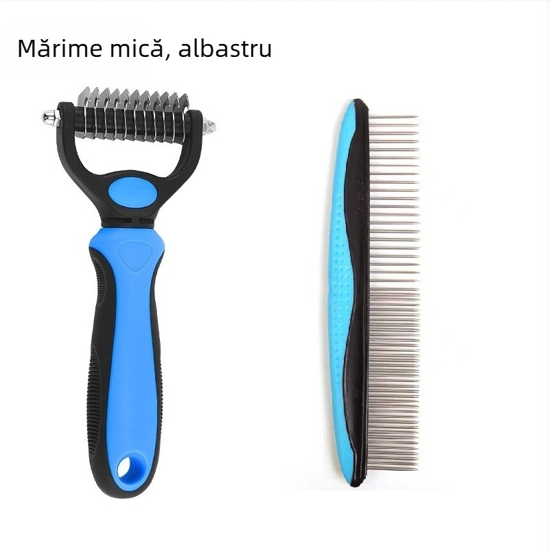 Pieptene drept pentru feline și câini — elimină părul liber; materiale: TRP, plastic, oțel inoxidabil; marcă Domestic
