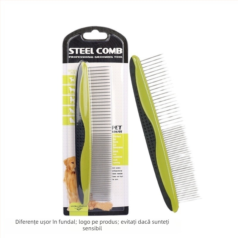 Pieptene drept pentru feline și câini — elimină părul liber; materiale: TRP, plastic, oțel inoxidabil; marcă Domestic