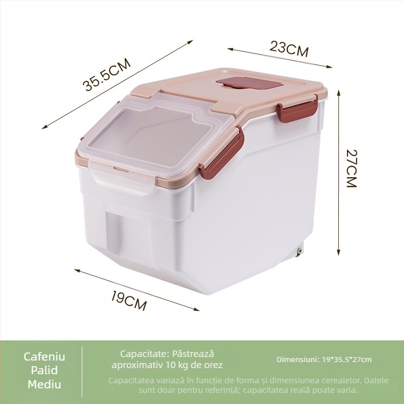 Recipient pentru orez pentru depozitare • protecție împotriva umezelii și insectelor • plastic PP • capacitate peste 10 L • stil modern minimalist
