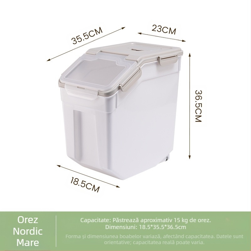Recipient pentru orez pentru depozitare • protecție împotriva umezelii și insectelor • plastic PP • capacitate peste 10 L • stil modern minimalist