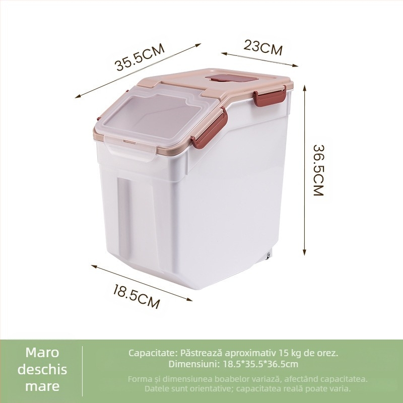 Recipient pentru orez pentru depozitare • protecție împotriva umezelii și insectelor • plastic PP • capacitate peste 10 L • stil modern minimalist