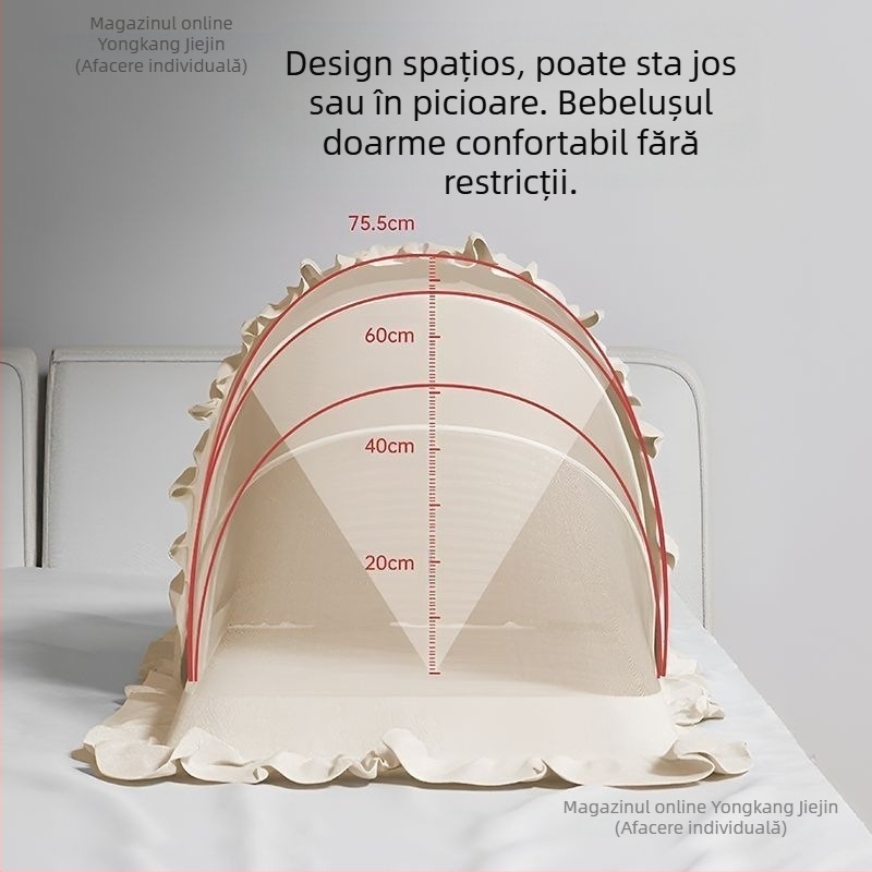 Plasă de pat pliabilă pentru bebeluși, cu cadru din țevi din fibră de sticlă, pentru 0–1 ani