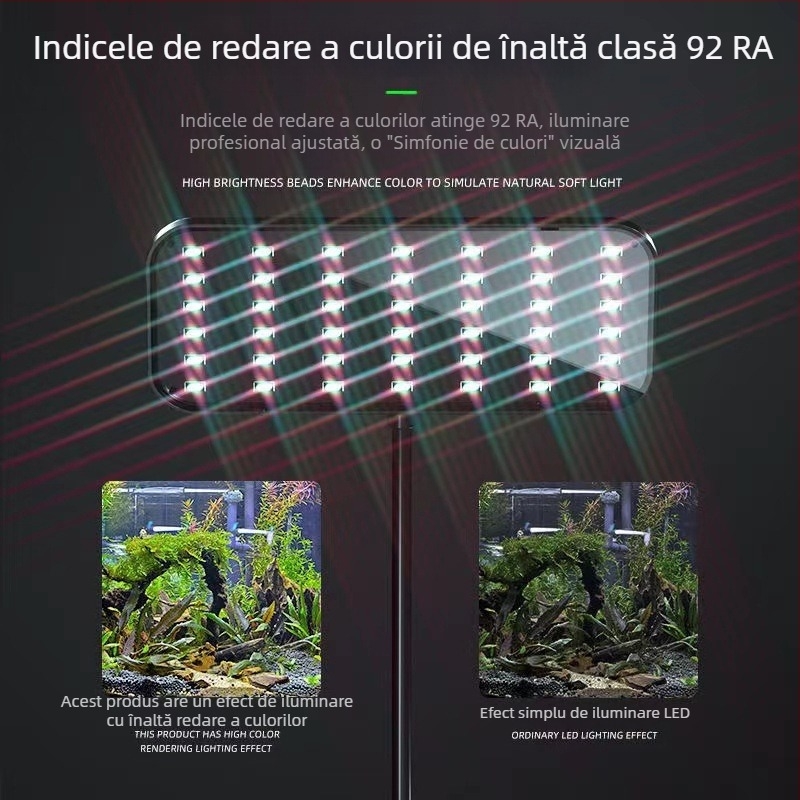 Lampă clip pentru plante acvariu, corp din plastic, putere 8W–13W, greutate 0,5 kg