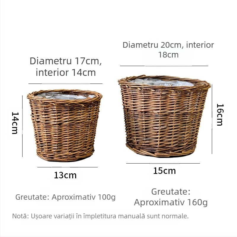 Ghiveci împletit din răchită, pentru birou sau podea, respirabil, biodegradabil și durabil