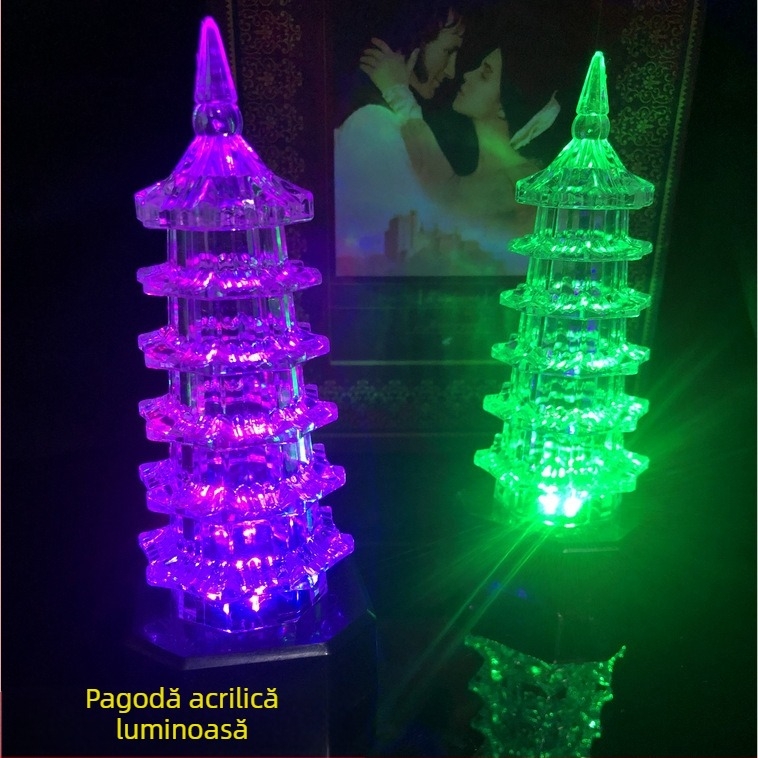 Turn cu pagodă acrilică LED luminos, construcție din plastic, destinat vârstelor 15–35 ani, ambalaj: cutie, categoria 3C: jucării peste 14 ani