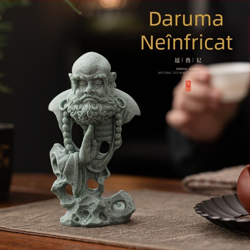 Animal de ceai din piatră de nisip, în stil Zen, cu figurile Sun Wukong și Tathagata, decor pentru masa de ceai din living