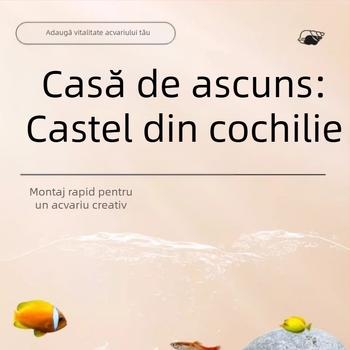 Decor de acvariu din rășină Castel scoică pentru pești și creveți, cu găuri de reproducere și adăposturi