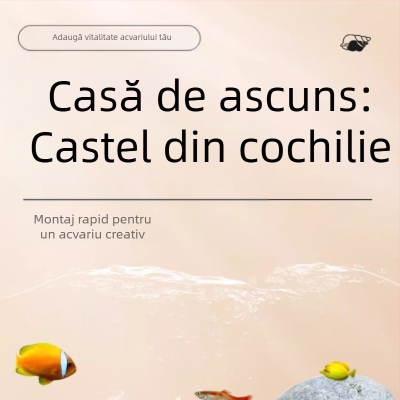 Decor de acvariu din rășină Castel scoică pentru pești și creveți, cu găuri de reproducere și adăposturi