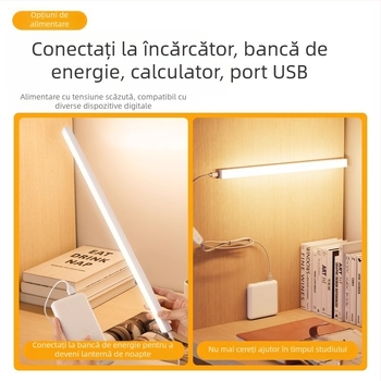 Lampă de birou cu bandă LED pentru cămin, suport USB magnetic, protecția ochilor, alimentare 220V