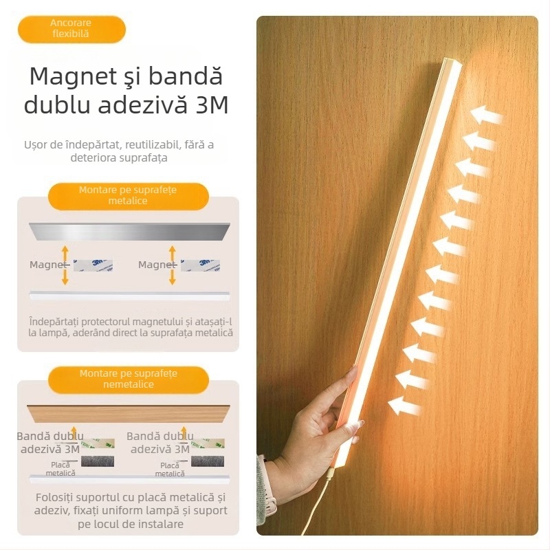 Lampă de birou cu bandă LED pentru cămin, suport USB magnetic, protecția ochilor, alimentare 220V