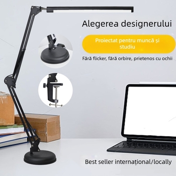 Lampă de birou cu braț reglabil, protecție pentru ochi, port USB, 5V, model bază disc I5