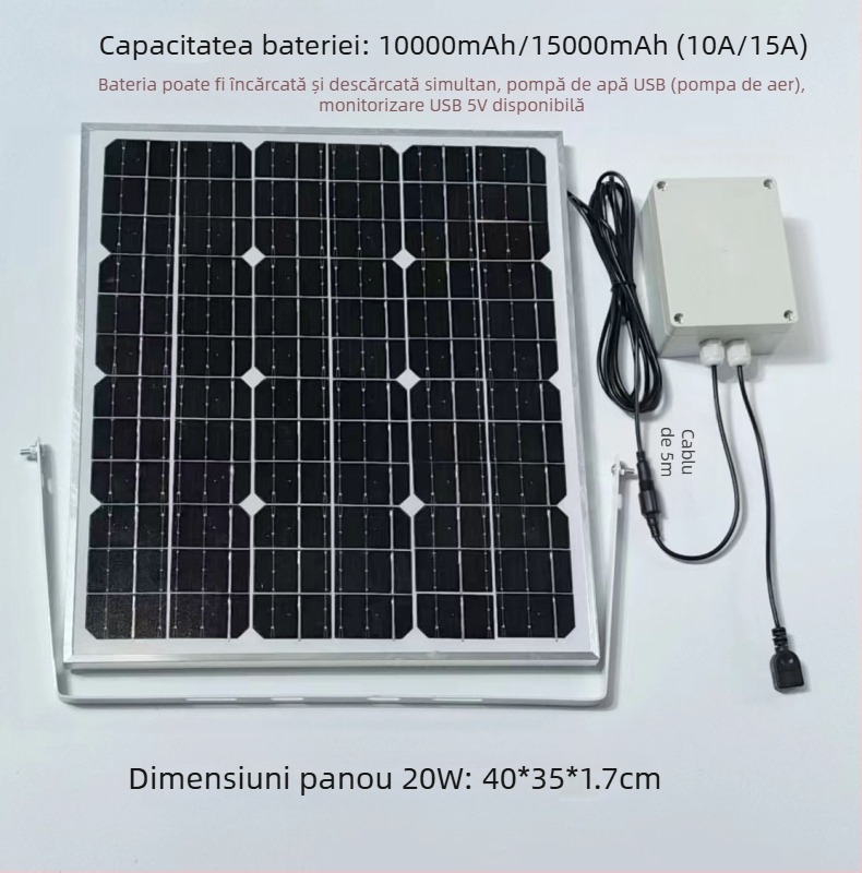 Panou solar de încărcare exterior cu USB dublu, ieșire reglabilă 5V/12V DC pentru stocare energie