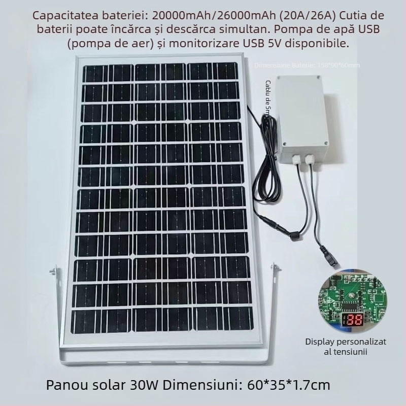 Panou solar de încărcare exterior cu USB dublu, ieșire reglabilă 5V/12V DC pentru stocare energie