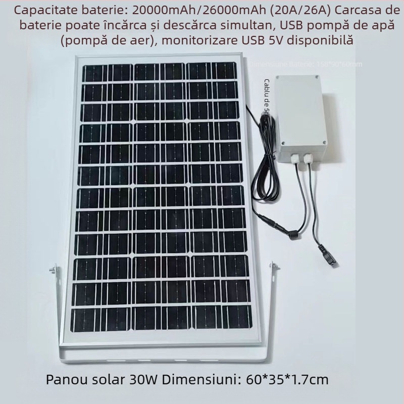 Panou solar de încărcare exterior cu USB dublu, ieșire reglabilă 5V/12V DC pentru stocare energie