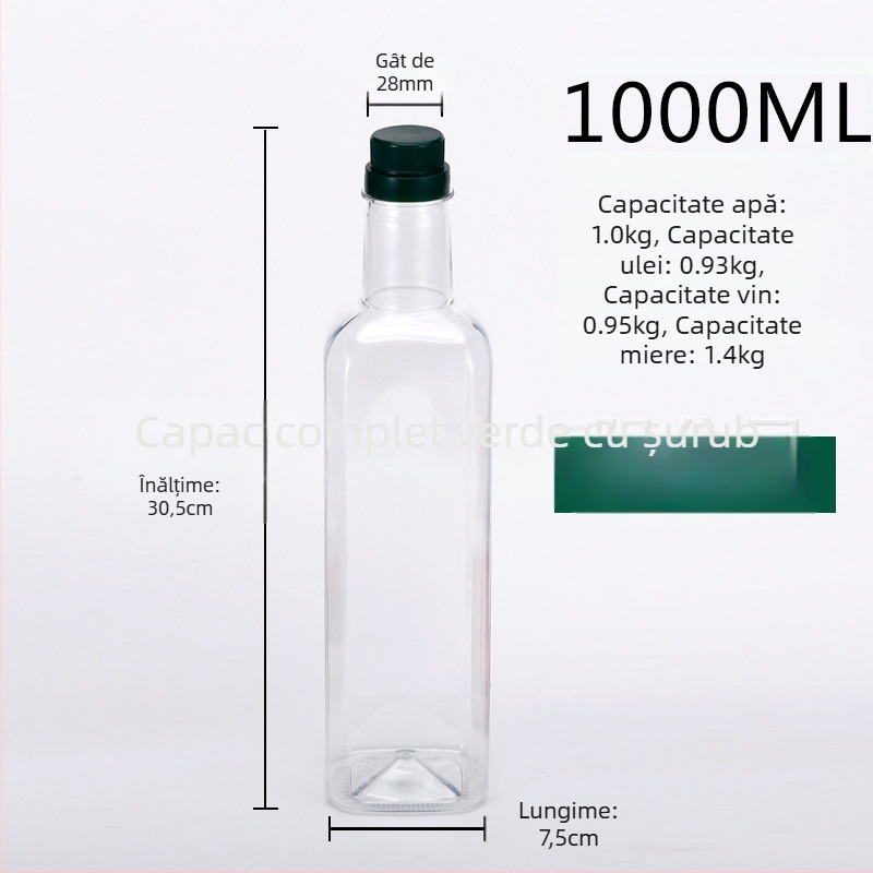 Bolai recipient pătrat din PET pentru ulei de Camellia, 500 ml, capac cu tragere și logo imprimat