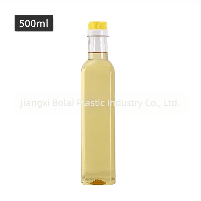 Bolai recipient pătrat din PET pentru ulei de Camellia, 500 ml, capac cu tragere și logo imprimat