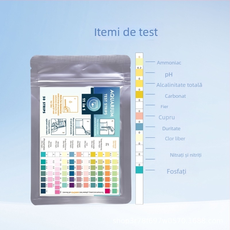 Lefu bandă de test 11 în 1 pentru apa de acvariu – duritate, pH, amoniac, clor rezidual, nitriți