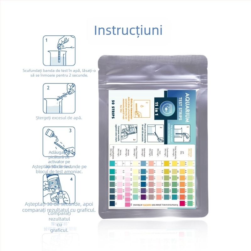 Lefu bandă de test 11 în 1 pentru apa de acvariu – duritate, pH, amoniac, clor rezidual, nitriți