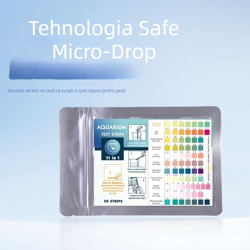 Lefu bandă de test 11 în 1 pentru apa de acvariu – duritate, pH, amoniac, clor rezidual, nitriți