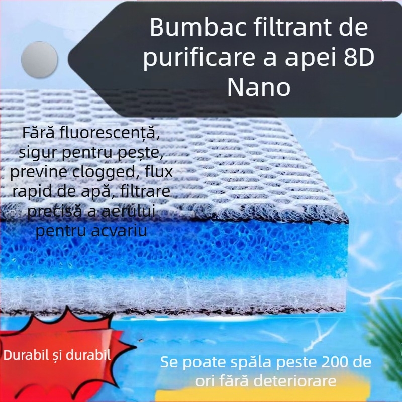 Filtru bumbac pentru acvariu - fără adeziv, lavabil, densitate înaltă, 8D filtru din bumbac