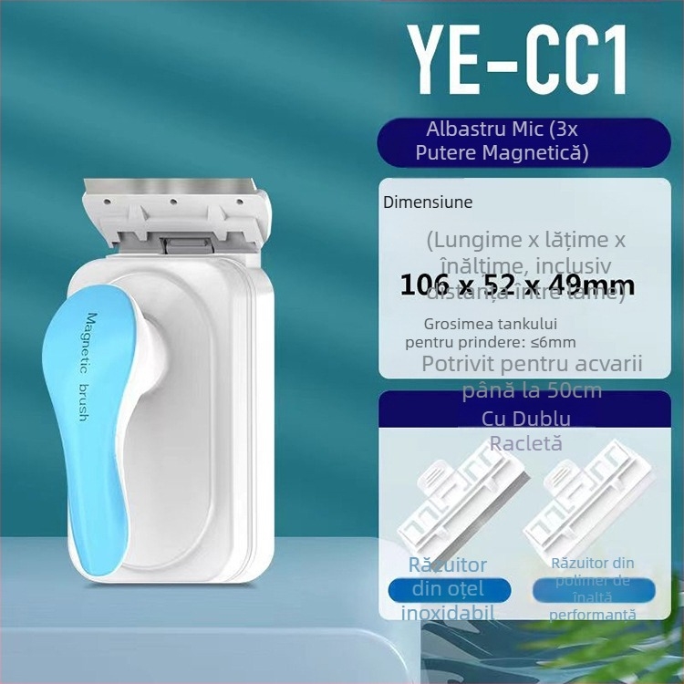 Jingye Perie magnetică pentru acvariu, pentru curățarea sticlei — aspirație puternică, poate fi suspendată, corp din plastic, eliminarea algelor