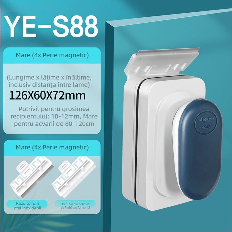 Jingye Perie magnetică pentru acvariu, pentru curățarea sticlei — aspirație puternică, poate fi suspendată, corp din plastic, eliminarea algelor