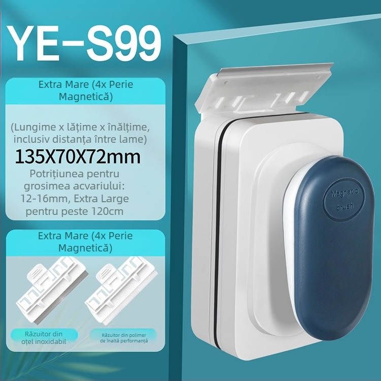 Jingye Perie magnetică pentru acvariu, pentru curățarea sticlei — aspirație puternică, poate fi suspendată, corp din plastic, eliminarea algelor