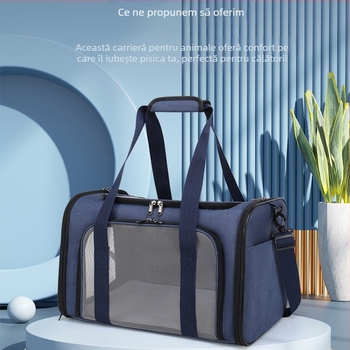 Geantă de transport pentru animale de companie – respirabilă, pentru exterior, pentru pisici și câini mici până la medii, material Oxford, model cu contrast de culori