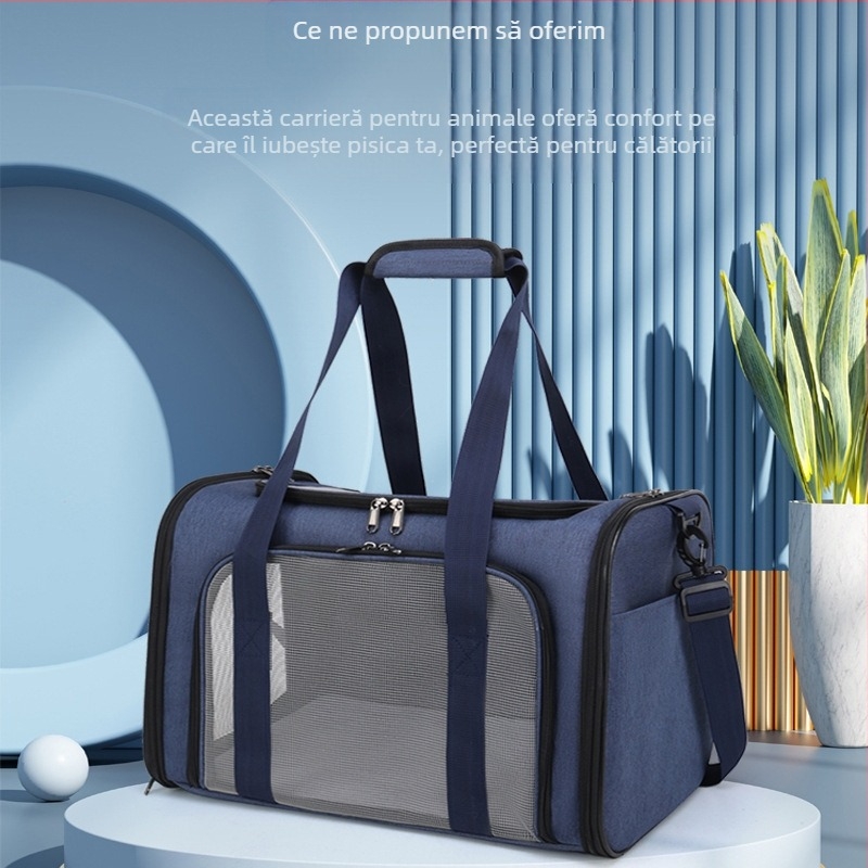 Geantă de transport pentru animale de companie – respirabilă, pentru exterior, pentru pisici și câini mici până la medii, material Oxford, model cu contrast de culori