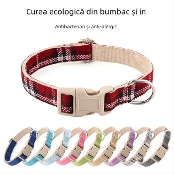 Colier pentru câine din in, reglabil, închidere cu cataramă, stil cowboy