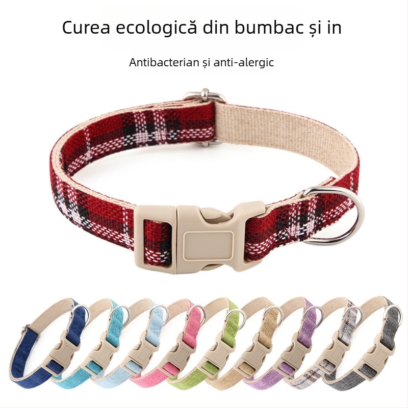 Colier pentru câine din in, reglabil, închidere cu cataramă, stil cowboy
